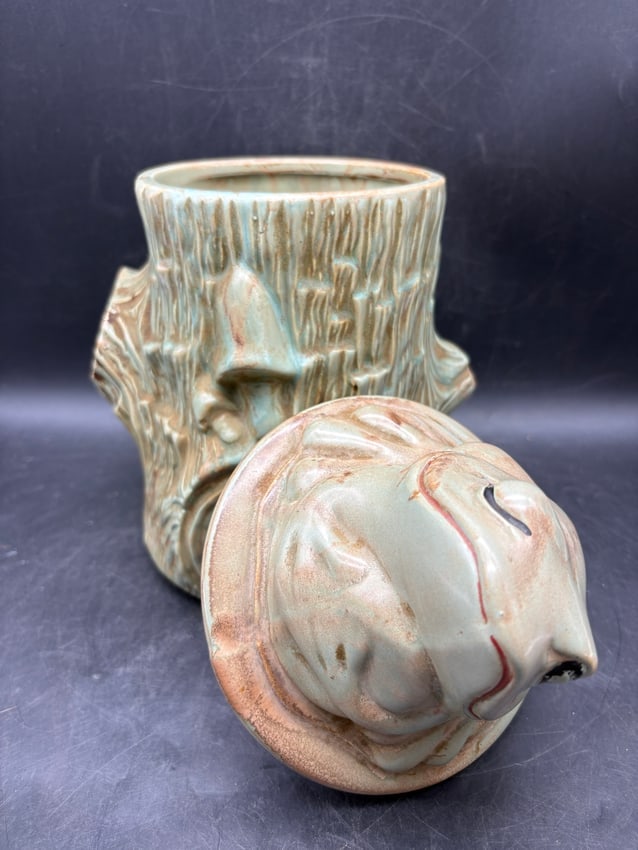 Vintage 1950s McCoy Woodland Frog Ceramic Cookie Jar Tree Stump USA Pottery - 2