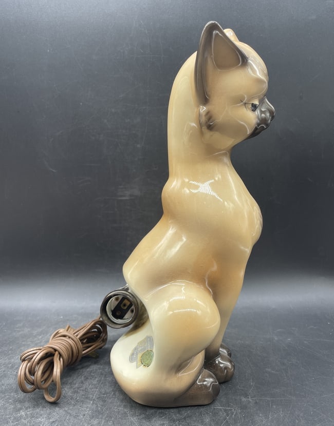Vintage 1950s Maddux of California Siamese Cat TV Table Lamp - 7
