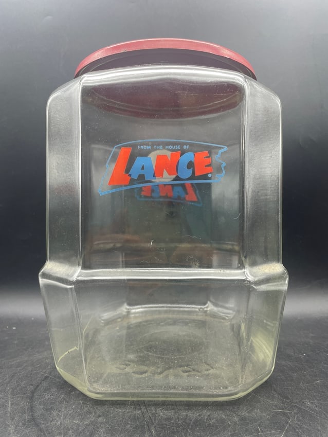 Vintage Lance Store Display Cookie Cracker Jar with Original Red Metal Lid Advertising Counter - 4