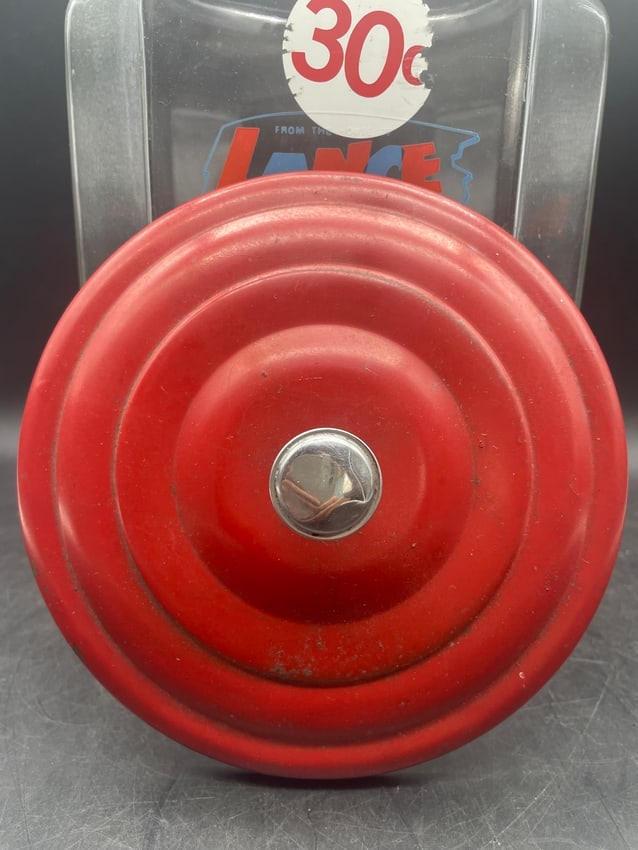 Vintage Lance Store Display Cookie Cracker Jar with Original Red Metal Lid Advertising Counter - 5