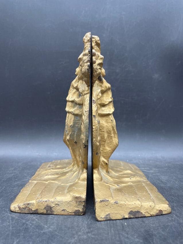 RARE C1925 "THESPIAN" CAST IRON BOOKENDS BY HUBLEY - DRAMA & COMEDY THEATER MUSE - 2