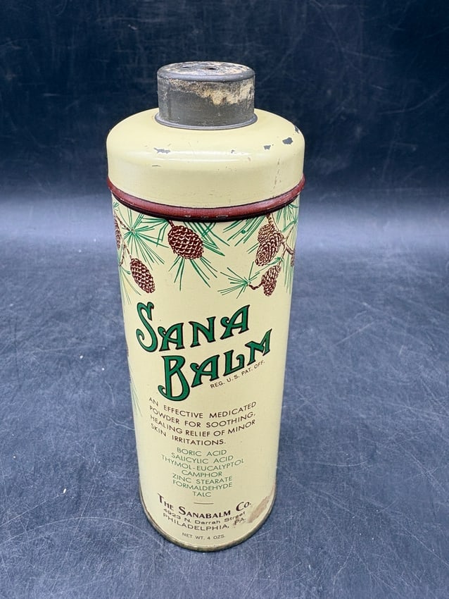 Sana Balm Advertising Tin 4 oz Lithographed Metal Ointment Tin Empty - 8