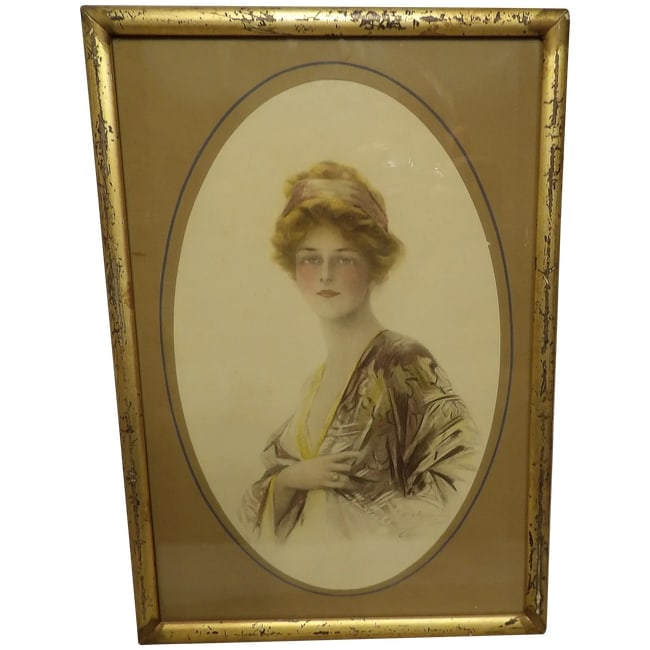 Antique Hand Colored Lithograph of Woman (1 of 9)