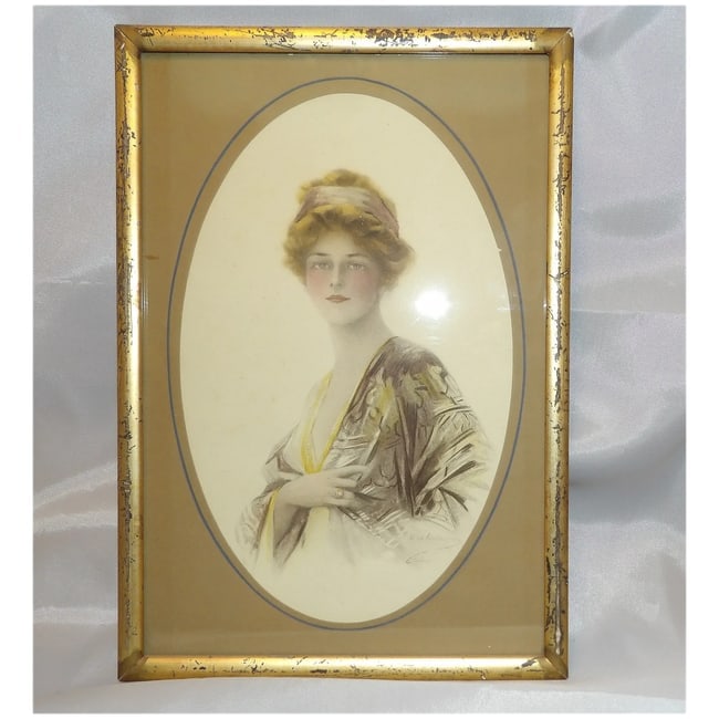 Antique Hand Colored Lithograph of Woman - 3