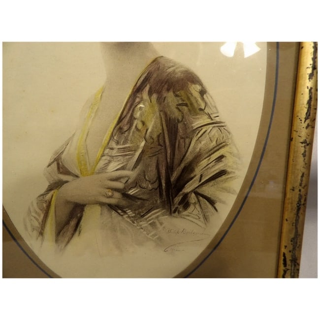 Antique Hand Colored Lithograph of Woman - 5