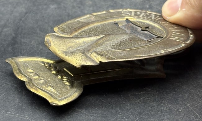 Vintage Brass Die Cut ADVERTISING SPENCERIAN PENS Paper Desk Clip - 7