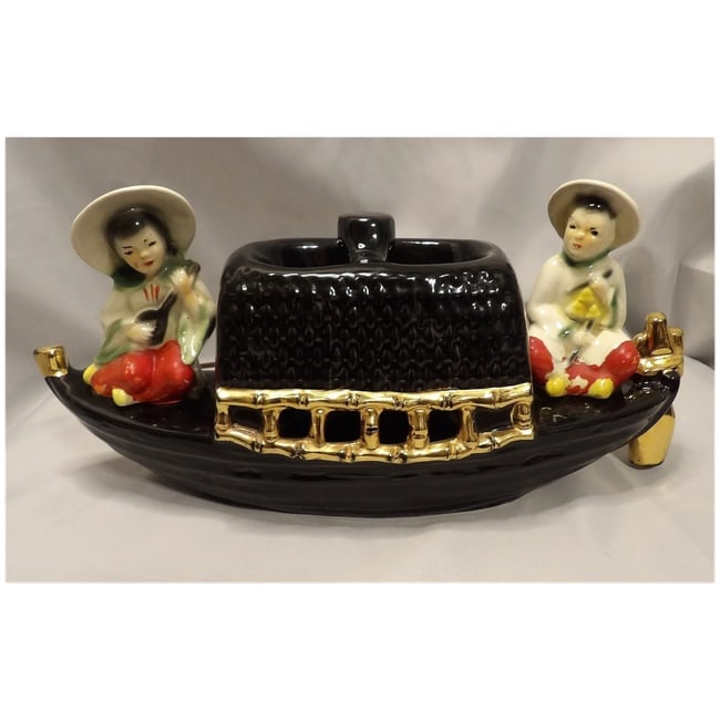 Vintage 1950's Fuhry and Sons Ceramic Oriental Junk Boat TV Lamp - 2