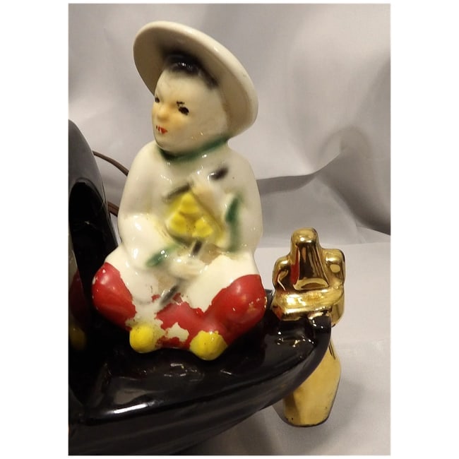 Vintage 1950's Fuhry and Sons Ceramic Oriental Junk Boat TV Lamp - 4