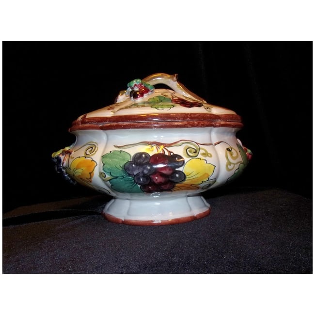 Vintage Large Italian Soup Tureen with Underplate and Grapevine Motif - 8