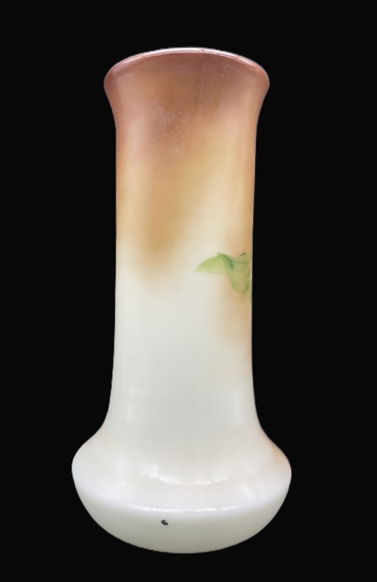Antique Hand-Painted Bristol Milk Glass Floral Vase, Victorian Art Glass Form, 9" - 4