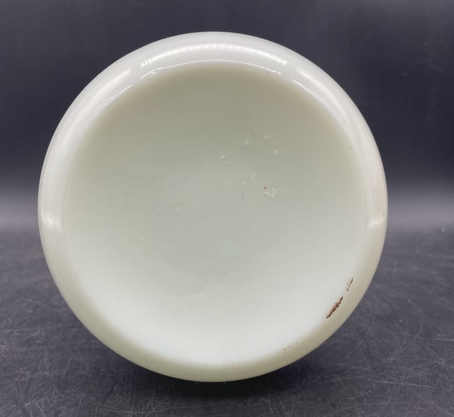 Antique Hand-Painted Bristol Milk Glass Floral Vase, Victorian Art Glass Form, 9" - 7
