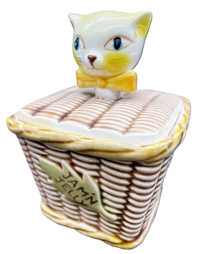 Vintage Tilso Japan Ceramic "Jam'n Jelly" Cat Covered Jam Jar, Mid-Century Novelty Kitchen Canister - 8