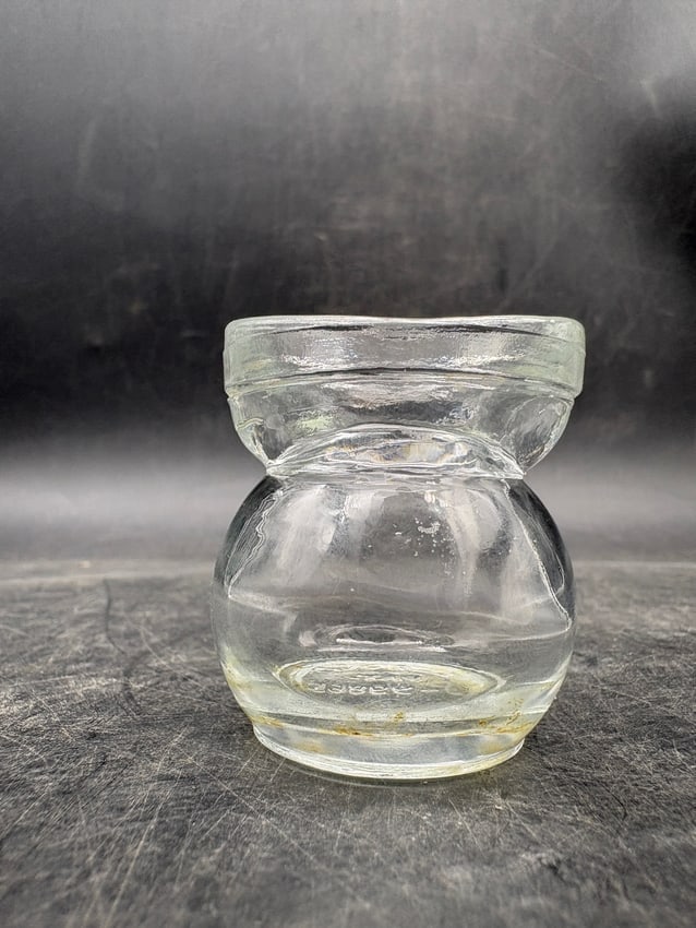 Vintage Glasco Clear Glass Eye Wash Cup Potbelly Form Embossed Patent No. 99865 - 3