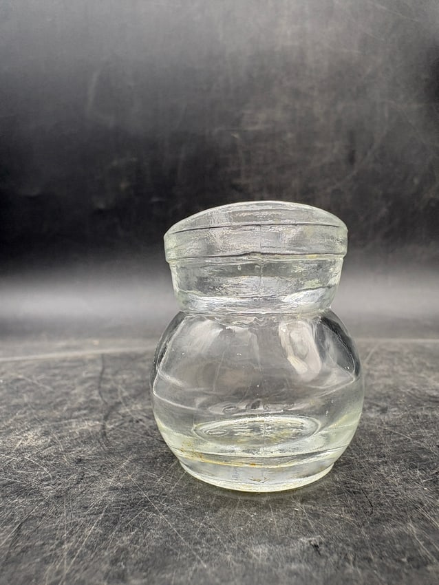 Vintage Glasco Clear Glass Eye Wash Cup Potbelly Form Embossed Patent No. 99865 - 5