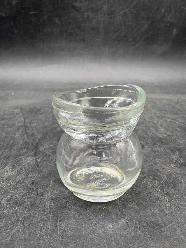 Vintage Glasco Clear Glass Eye Wash Cup Potbelly Form Embossed Patent No. 99865 - 8