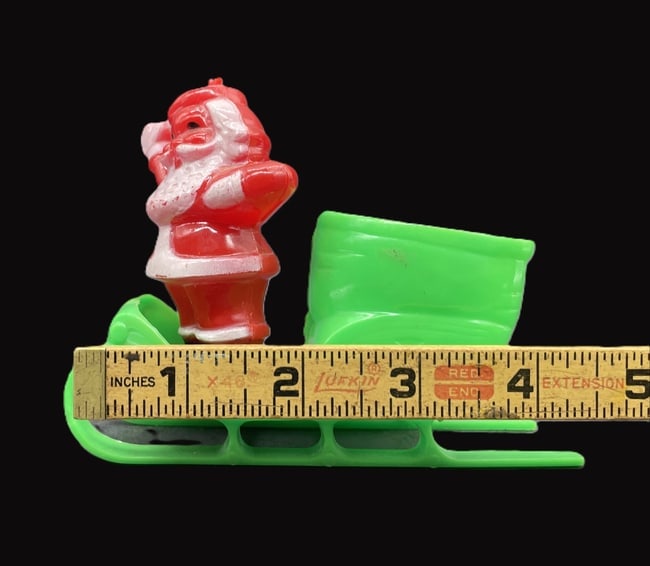 Vintage Rosbro Rosen Santa in Green Sleigh Candy Container Lollipop Holder - 8