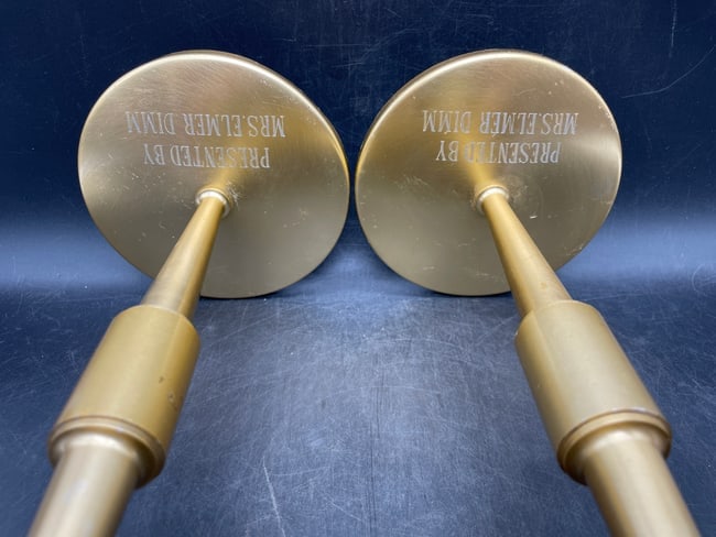 Pair of Mid-Century Brass Ecclesiastical Altar Candlesticks Presented by Mrs. Elmer Dimm - 3