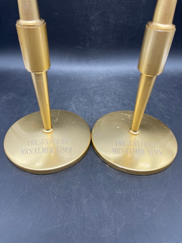 Pair of Mid-Century Brass Ecclesiastical Altar Candlesticks Presented by Mrs. Elmer Dimm - 5