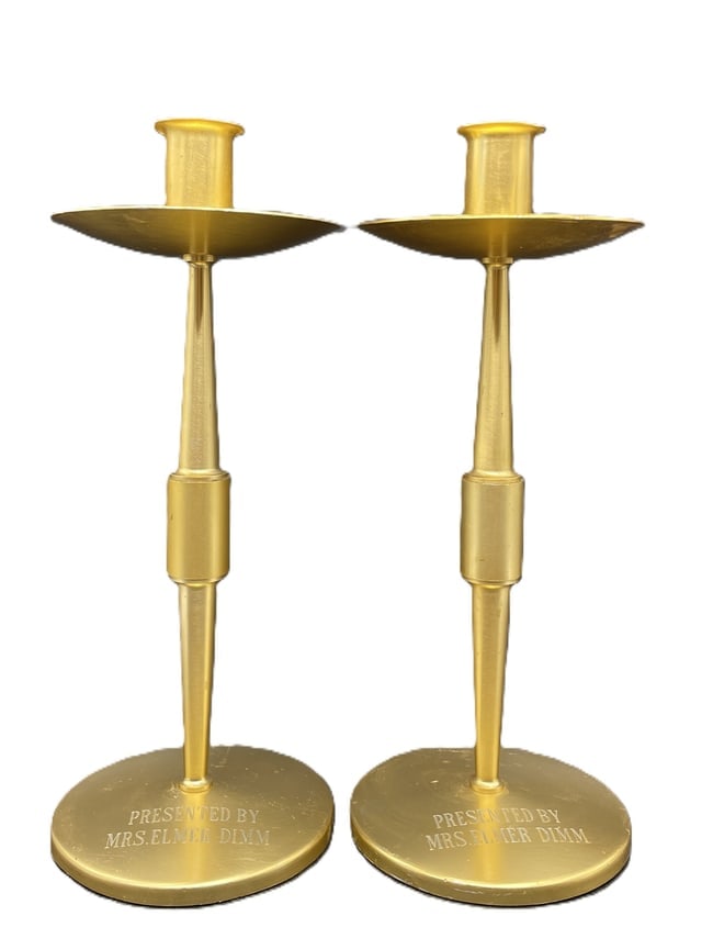 Pair of Mid-Century Brass Ecclesiastical Altar Candlesticks Presented by Mrs. Elmer Dimm - 6