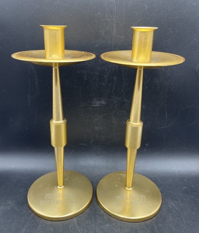 Pair of Mid-Century Brass Ecclesiastical Altar Candlesticks Presented by Mrs. Elmer Dimm - 7