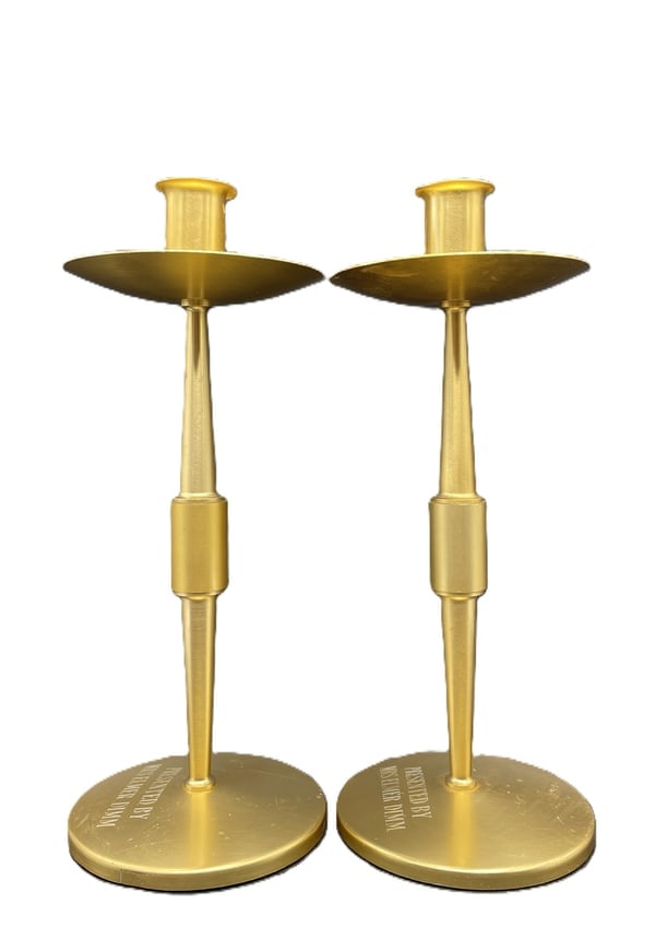 Pair of Mid-Century Brass Ecclesiastical Altar Candlesticks Presented by Mrs. Elmer Dimm - 8