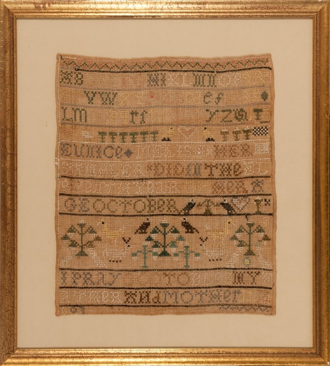 Eunice Melish Early Band sampler New England 18th or early 19th C (1 of 2)
