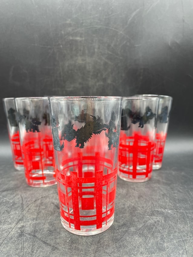 Vintage Scotty Dog Red Plaid Drinking Glasses Set of 8 Mid-Century Barware Tumblers - 4