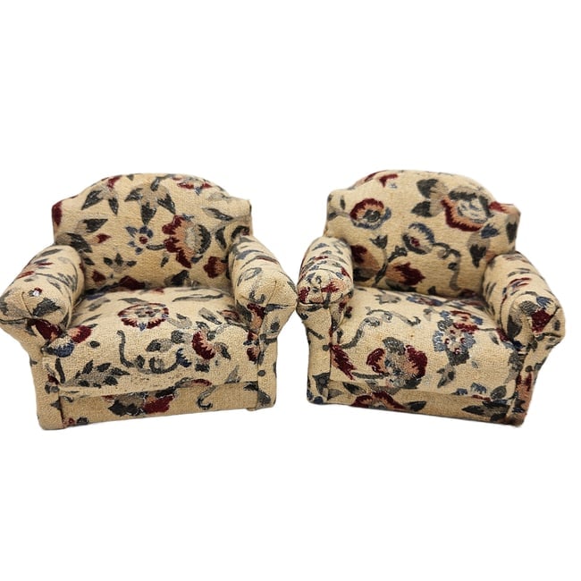 Dollhouse Miniature Living Room Couch and Chairs with Floral Pattern - 5