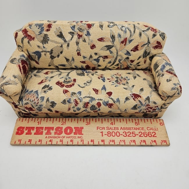 Dollhouse Miniature Living Room Couch and Chairs with Floral Pattern - 8