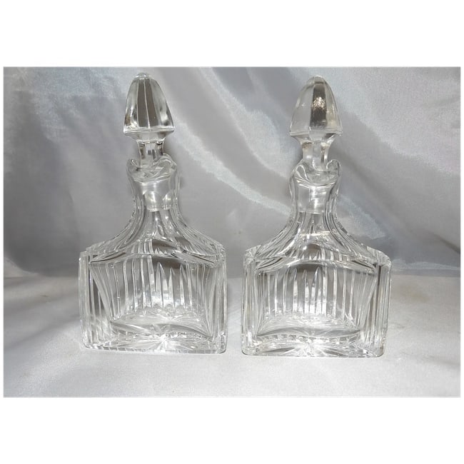 RARE Antique Pair of Flint Glass Flat Sided Cruets - 3