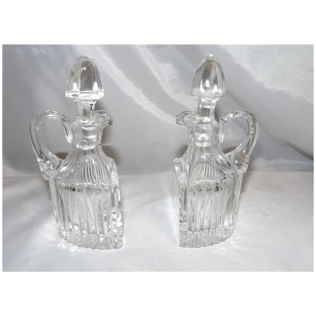 RARE Antique Pair of Flint Glass Flat Sided Cruets - 4