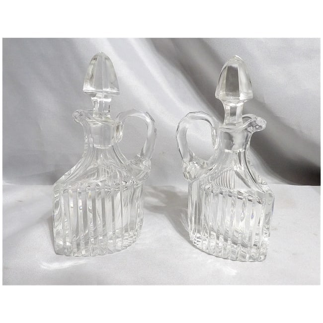 RARE Antique Pair of Flint Glass Flat Sided Cruets - 5