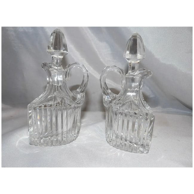 RARE Antique Pair of Flint Glass Flat Sided Cruets - 6