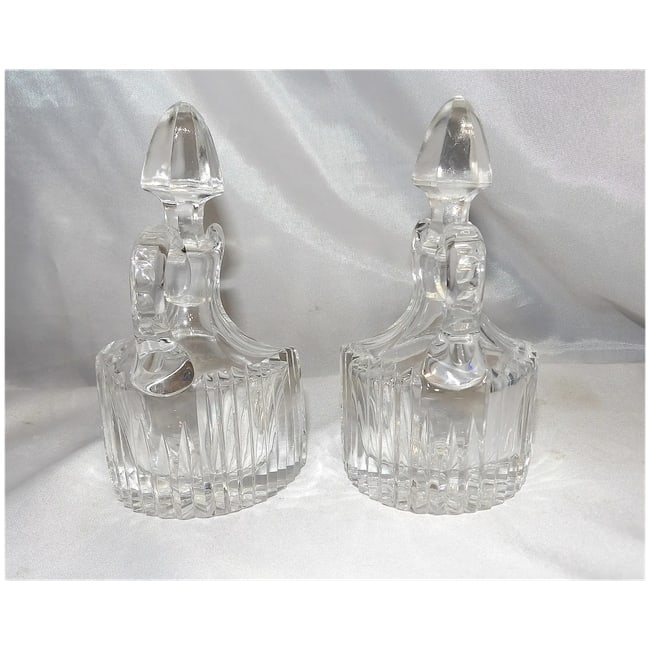 RARE Antique Pair of Flint Glass Flat Sided Cruets - 7