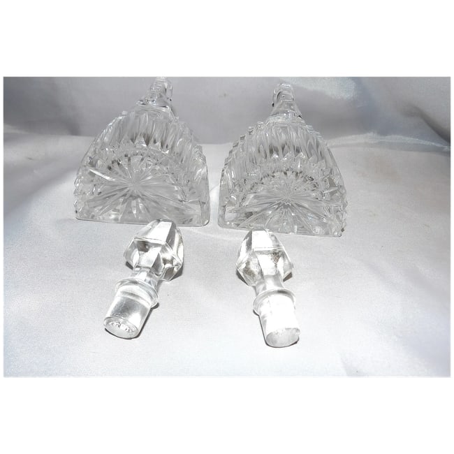 RARE Antique Pair of Flint Glass Flat Sided Cruets - 8