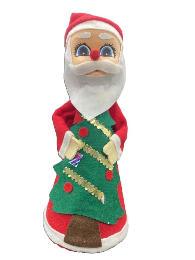 Vintage Musical Motion Felt Santa Claus Rotating Plays Silent Night 16": Date/Period: unknown Dimension: Approx. 16 x 6 Material: mixed materials Additional Information: This Santa is so adorable, it plays Silent Night and spins. Shipping: Domestic: Flat-rate of $16.00 to