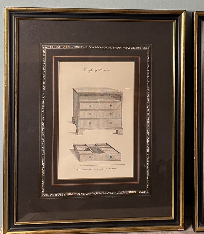 Pair Antique Furniture Design Book Plate Prints Framed Cabinetmaker Engravings - 2