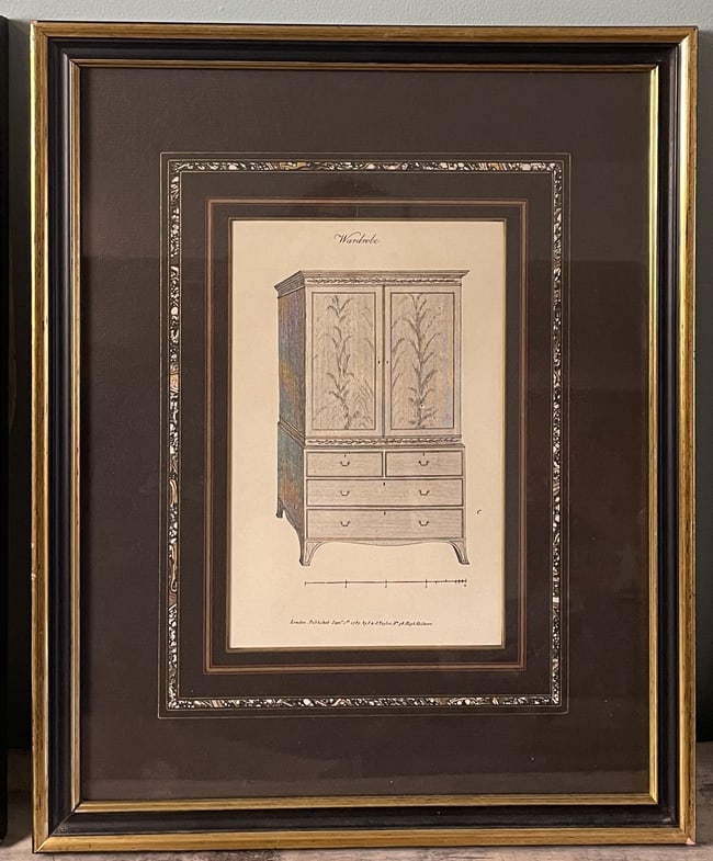 Pair Antique Furniture Design Book Plate Prints Framed Cabinetmaker Engravings - 3