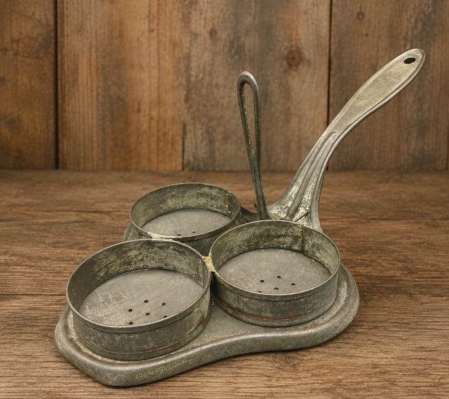 Antique Silvers Brooklyn Hinged Three-Egg Tin Poacher Cooker Primitive Kitchen Utensil (1 of 8)