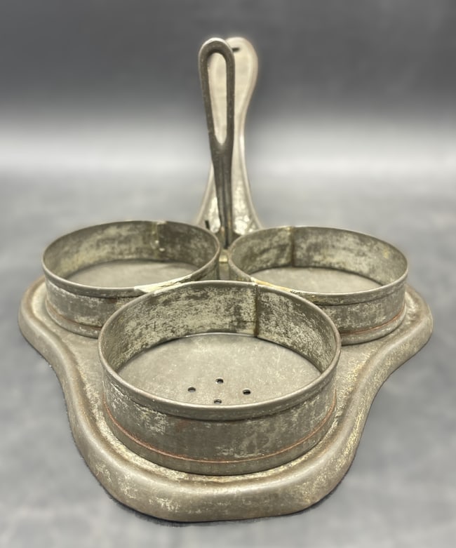 Antique Silvers Brooklyn Hinged Three-Egg Tin Poacher Cooker Primitive Kitchen Utensil - 3
