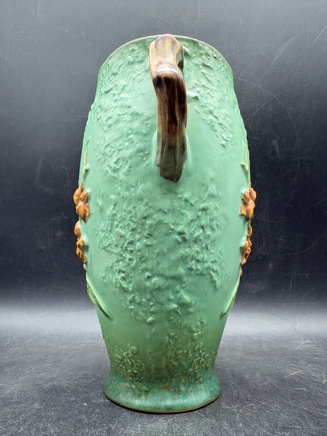 Roseville Pottery Apple Blossom Vase #883-8 Green Matte Art Pottery Double Handle Vase - 2