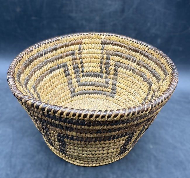 Early 20th Century Pima Native American Coiled Basket with Geometric Design (1 of 8)