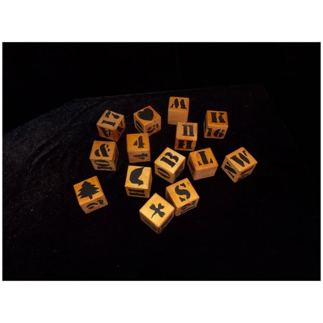 Vintage Wooden Blocks with Numbers, Letters and Pictures - 3