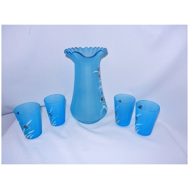 Antique Victorian-Era Hand-Painted Frosted Enamel Lemonade Set | Pitcher and Glasses - 6