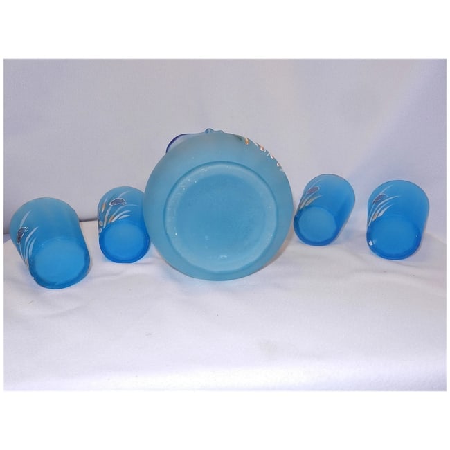 Antique Victorian-Era Hand-Painted Frosted Enamel Lemonade Set | Pitcher and Glasses - 9