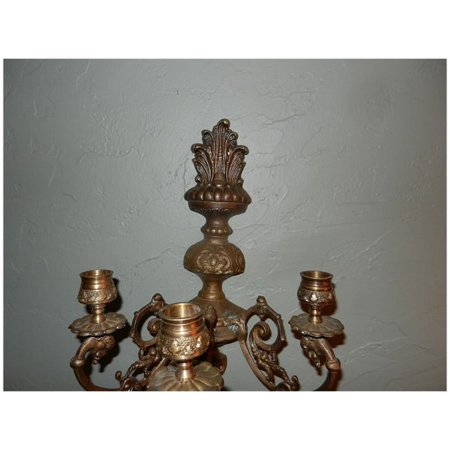 Antique Neoclassical Style Bronze Three Arm Wall Sconces - 16