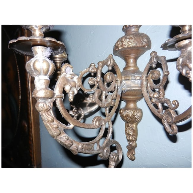 Antique Neoclassical Style Bronze Three Arm Wall Sconces - 3