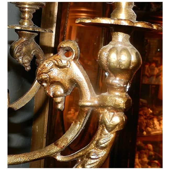 Antique Neoclassical Style Bronze Three Arm Wall Sconces - 4
