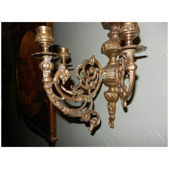 Antique Neoclassical Style Bronze Three Arm Wall Sconces - 5