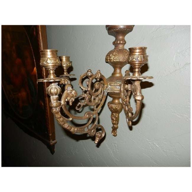 Antique Neoclassical Style Bronze Three Arm Wall Sconces - 6